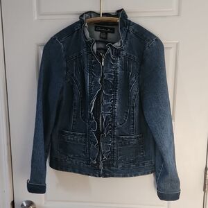 Christiana Zinn Dark Blue Ruffled Jean Jacket Sz PM
